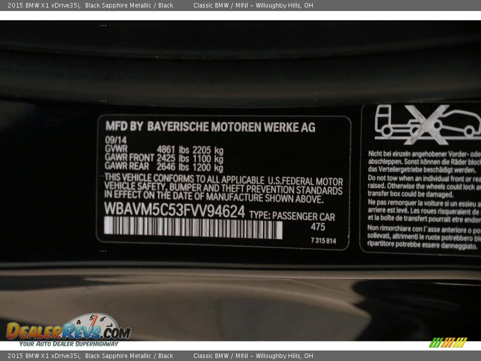 2015 BMW X1 xDrive35i Black Sapphire Metallic / Black Photo #21