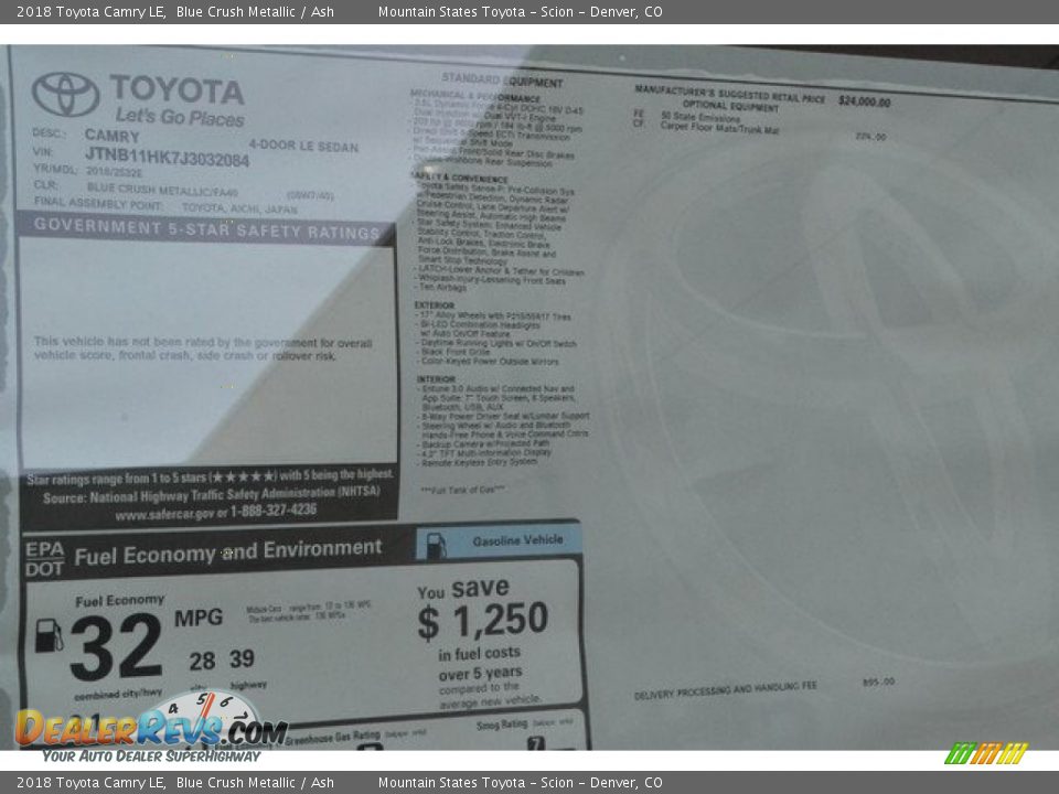 2018 Toyota Camry LE Blue Crush Metallic / Ash Photo #10