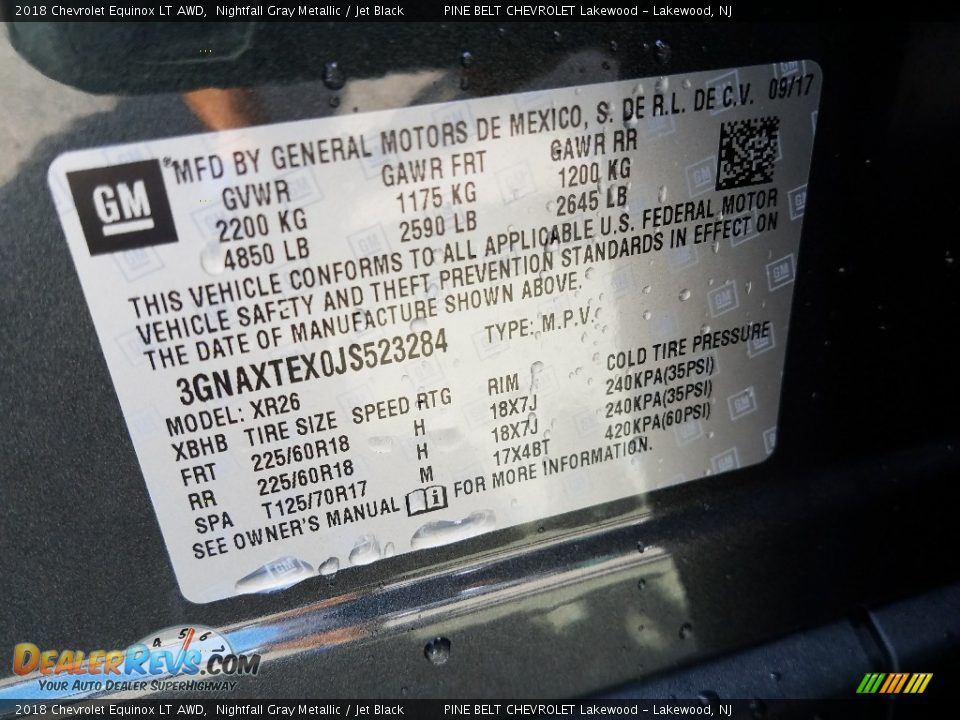 2018 Chevrolet Equinox LT AWD Nightfall Gray Metallic / Jet Black Photo #9