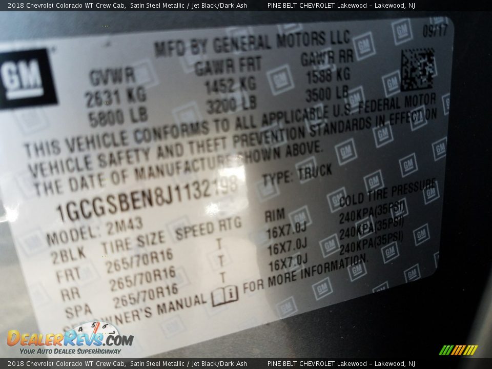 2018 Chevrolet Colorado WT Crew Cab Satin Steel Metallic / Jet Black/Dark Ash Photo #9