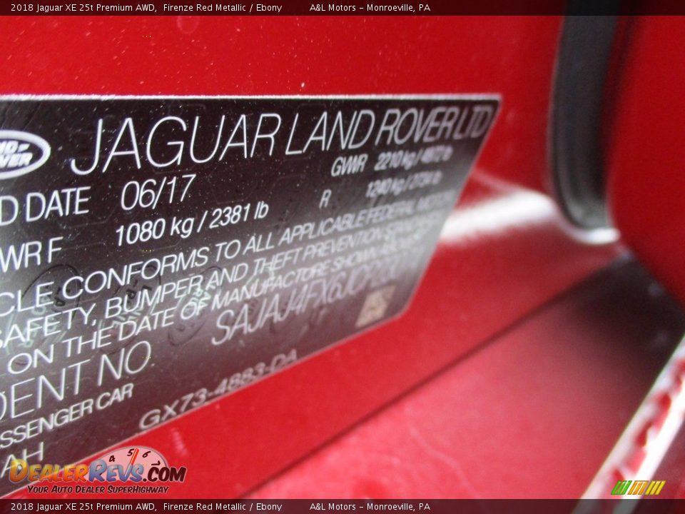 2018 Jaguar XE 25t Premium AWD Firenze Red Metallic / Ebony Photo #19