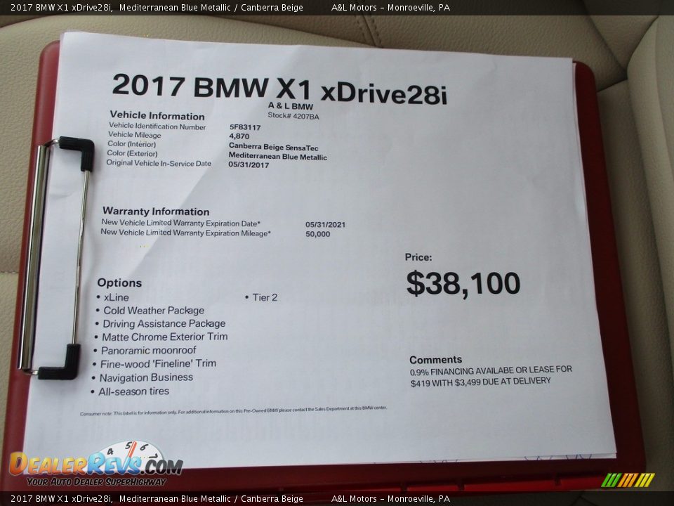2017 BMW X1 xDrive28i Mediterranean Blue Metallic / Canberra Beige Photo #11