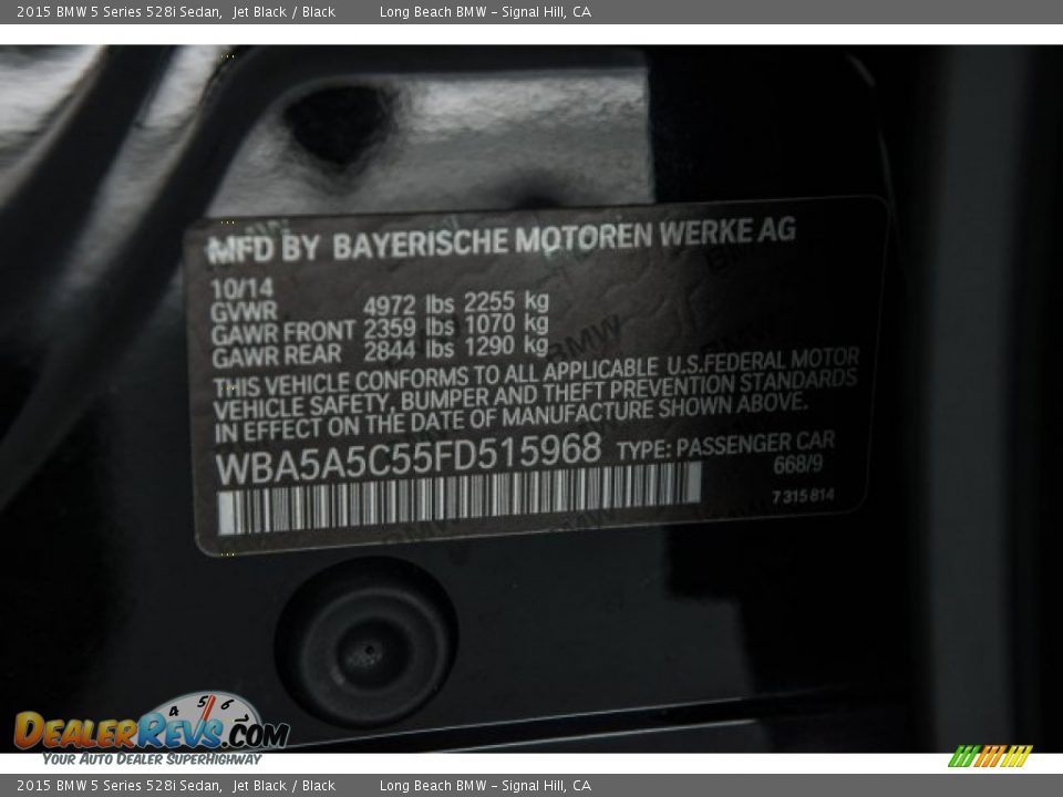 2015 BMW 5 Series 528i Sedan Jet Black / Black Photo #18