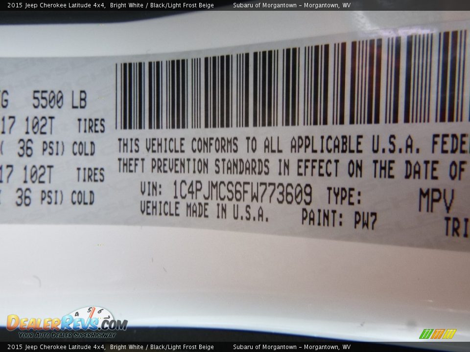 2015 Jeep Cherokee Latitude 4x4 Bright White / Black/Light Frost Beige Photo #16