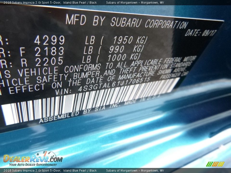 2018 Subaru Impreza 2.0i Sport 5-Door Island Blue Pearl / Black Photo #16