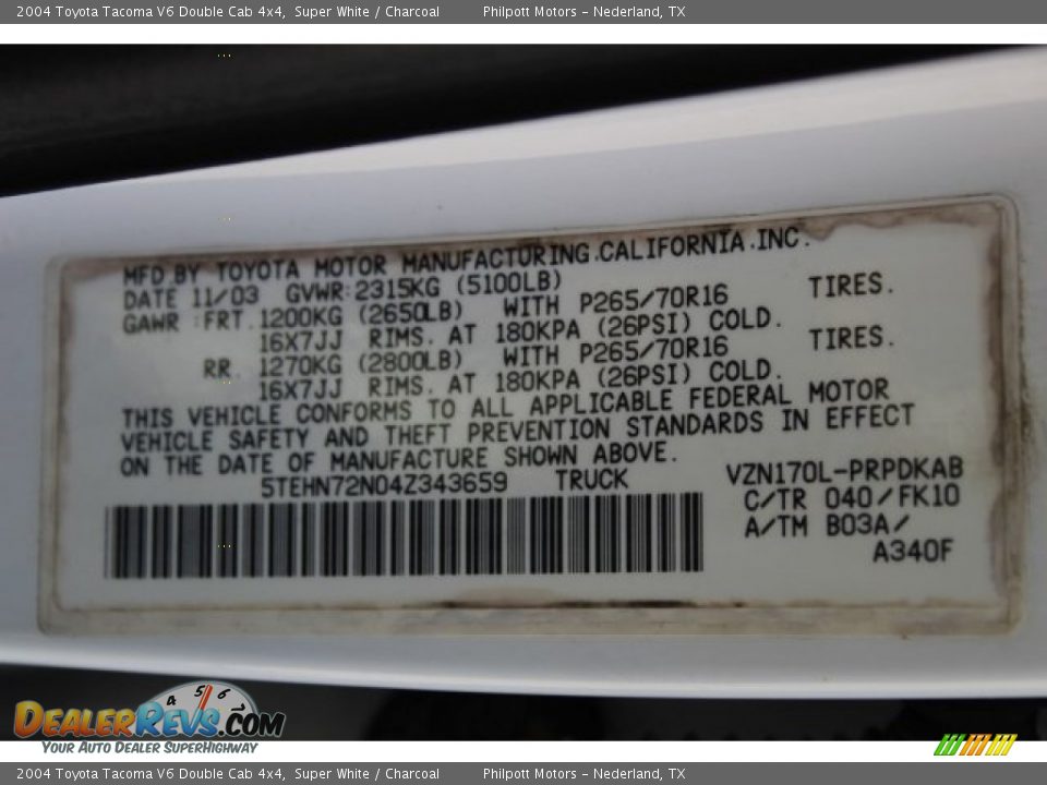 2004 Toyota Tacoma V6 Double Cab 4x4 Super White / Charcoal Photo #29