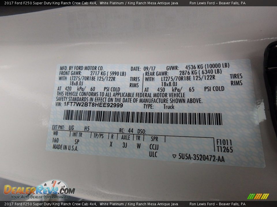 2017 Ford F250 Super Duty King Ranch Crew Cab 4x4 White Platinum / King Ranch Mesa Antique Java Photo #14