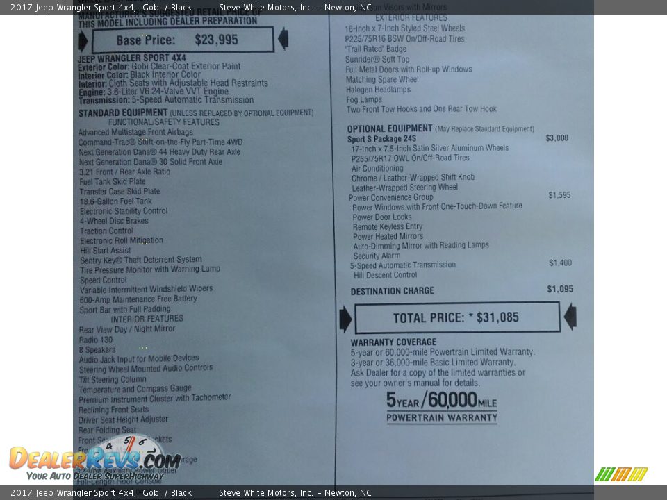 2017 Jeep Wrangler Sport 4x4 Gobi / Black Photo #25