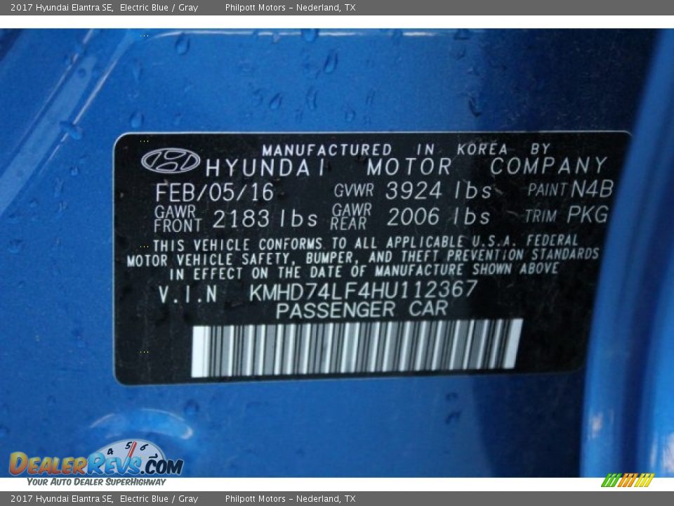 2017 Hyundai Elantra SE Electric Blue / Gray Photo #34