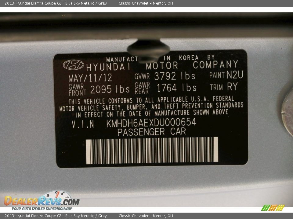 2013 Hyundai Elantra Coupe GS Blue Sky Metallic / Gray Photo #19