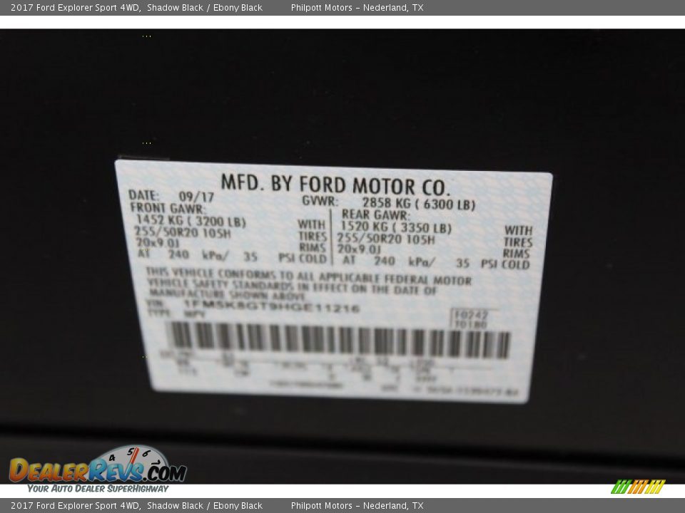 2017 Ford Explorer Sport 4WD Shadow Black / Ebony Black Photo #29
