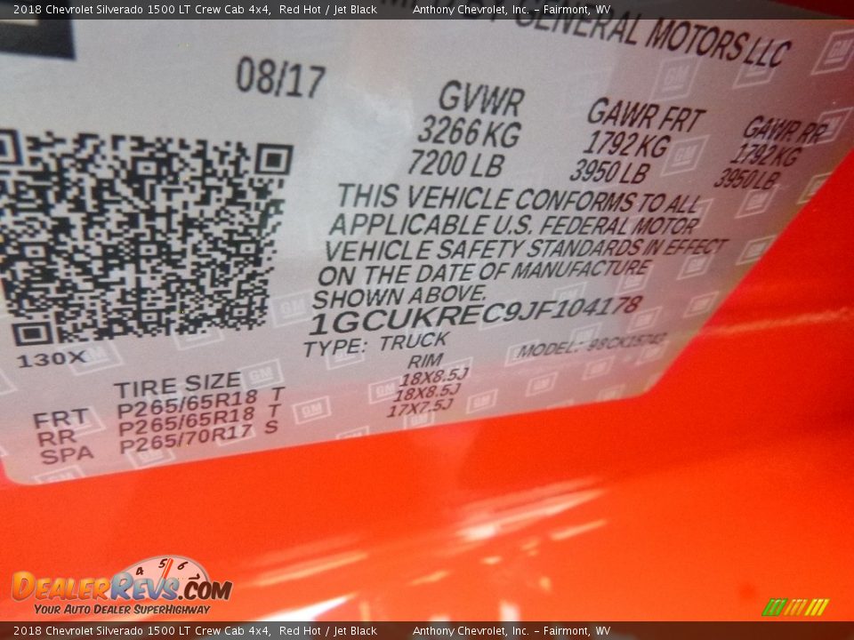 2018 Chevrolet Silverado 1500 LT Crew Cab 4x4 Red Hot / Jet Black Photo #15