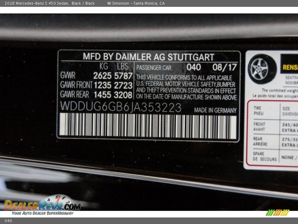 Mercedes-Benz Color Code 040 Black