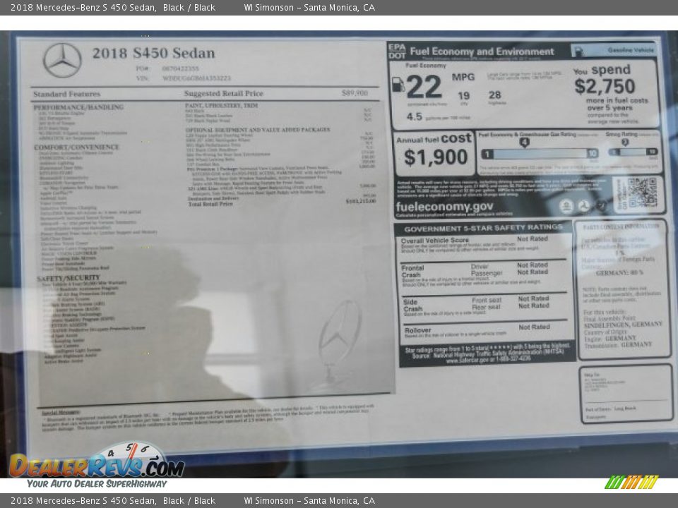 2018 Mercedes-Benz S 450 Sedan Window Sticker Photo #11