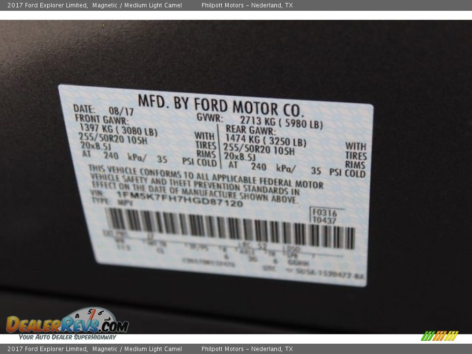 2017 Ford Explorer Limited Magnetic / Medium Light Camel Photo #31