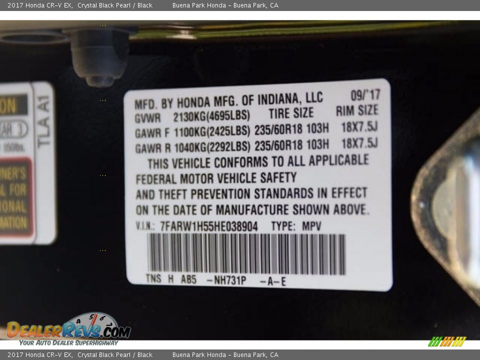 2017 Honda CR-V EX Crystal Black Pearl / Black Photo #17
