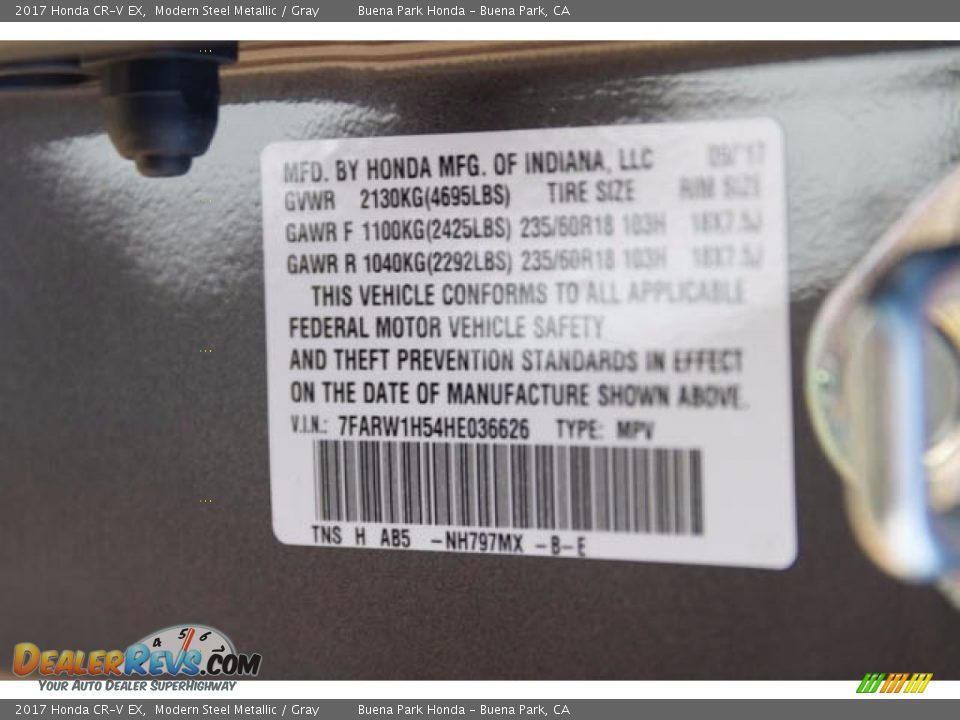 2017 Honda CR-V EX Modern Steel Metallic / Gray Photo #19