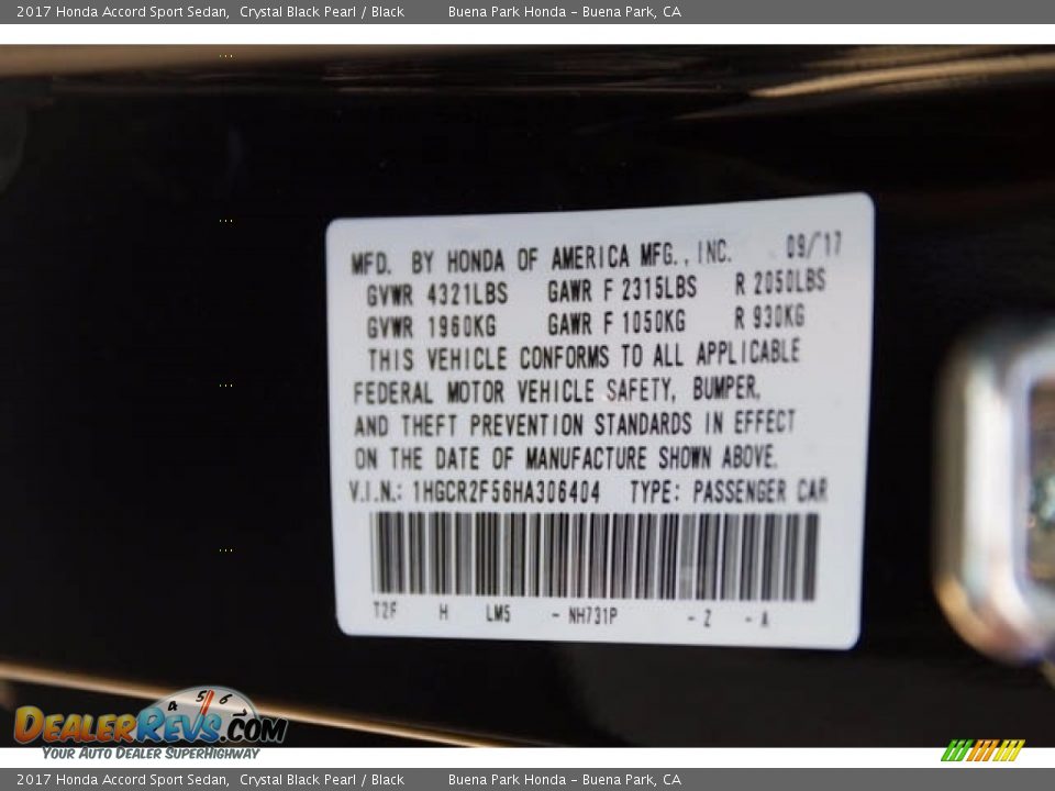 2017 Honda Accord Sport Sedan Crystal Black Pearl / Black Photo #16
