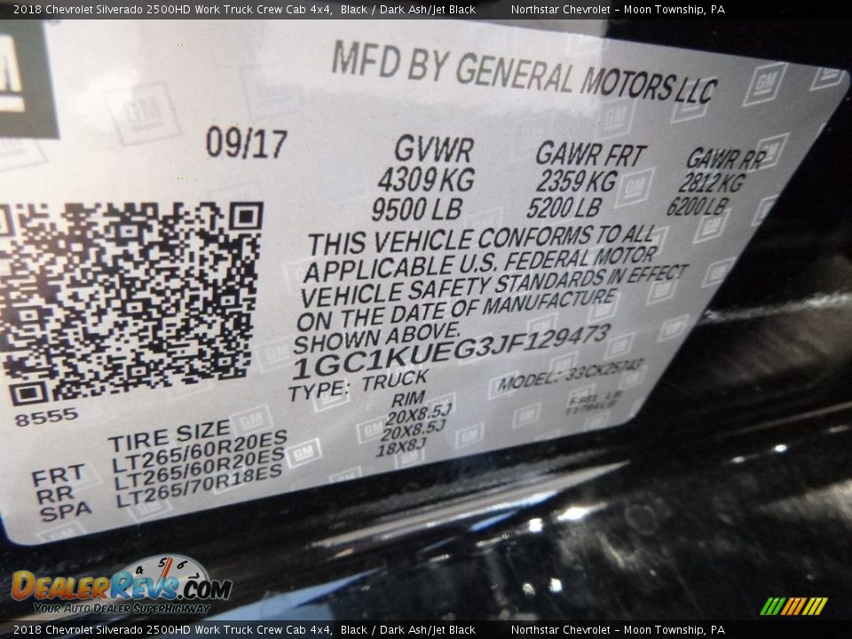 2018 Chevrolet Silverado 2500HD Work Truck Crew Cab 4x4 Black / Dark Ash/Jet Black Photo #17