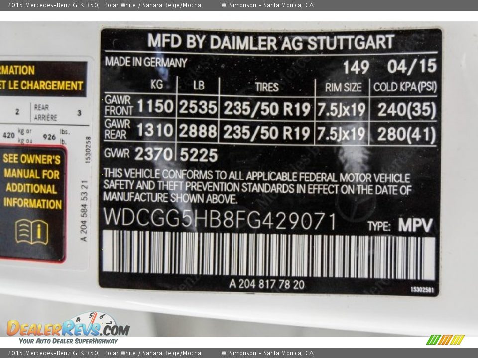 2015 Mercedes-Benz GLK 350 Polar White / Sahara Beige/Mocha Photo #19