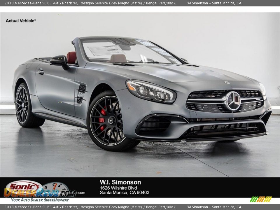 2018 Mercedes-Benz SL 63 AMG Roadster designo Selenite Grey Magno (Matte) / Bengal Red/Black Photo #1