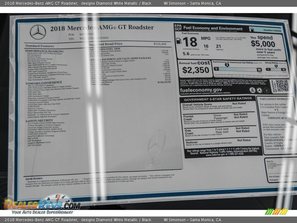 2018 Mercedes-Benz AMG GT Roadster Window Sticker Photo #23