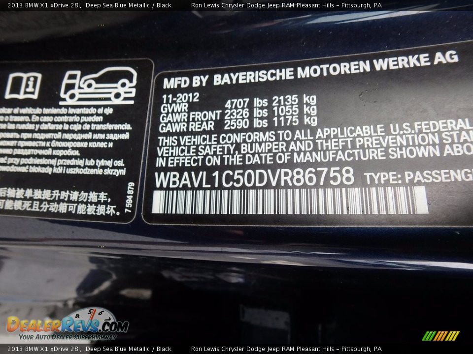 2013 BMW X1 xDrive 28i Deep Sea Blue Metallic / Black Photo #15