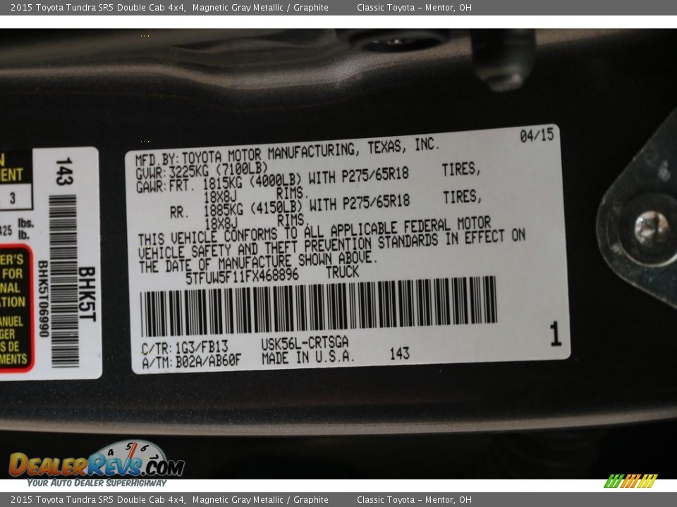 2015 Toyota Tundra SR5 Double Cab 4x4 Magnetic Gray Metallic / Graphite Photo #28