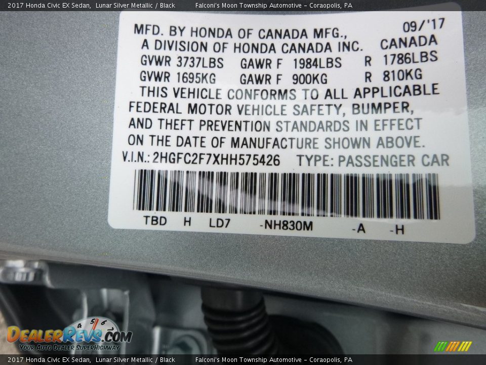 2017 Honda Civic EX Sedan Lunar Silver Metallic / Black Photo #12