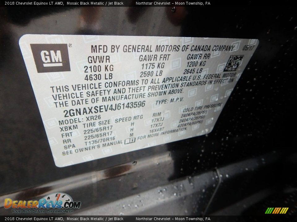 2018 Chevrolet Equinox LT AWD Mosaic Black Metallic / Jet Black Photo #18