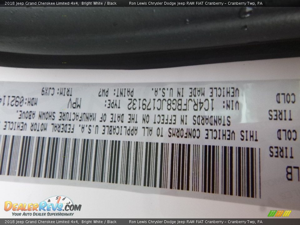 2018 Jeep Grand Cherokee Limited 4x4 Bright White / Black Photo #15