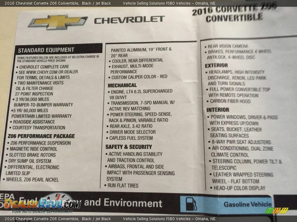 2016 Chevrolet Corvette Z06 Convertible Black / Jet Black Photo #13
