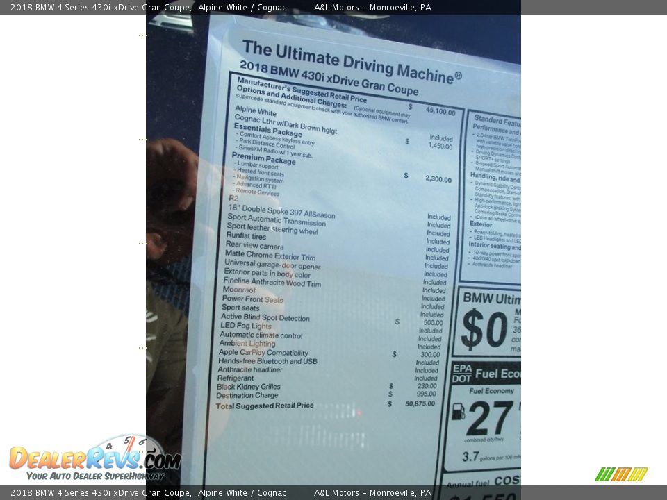 2018 BMW 4 Series 430i xDrive Gran Coupe Alpine White / Cognac Photo #9