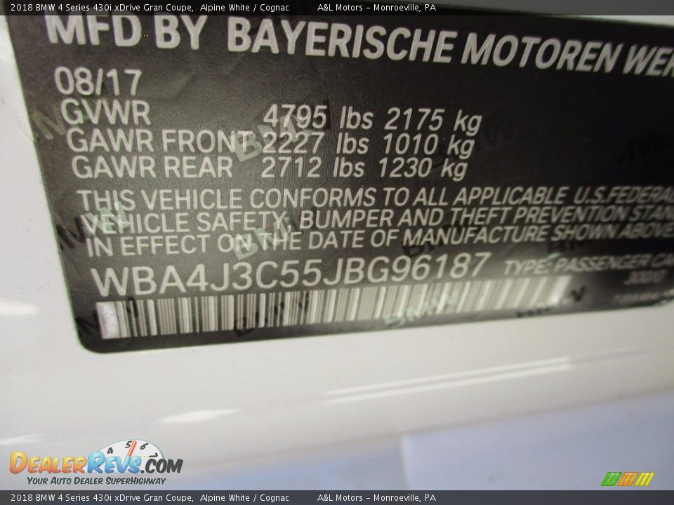 2018 BMW 4 Series 430i xDrive Gran Coupe Alpine White / Cognac Photo #19