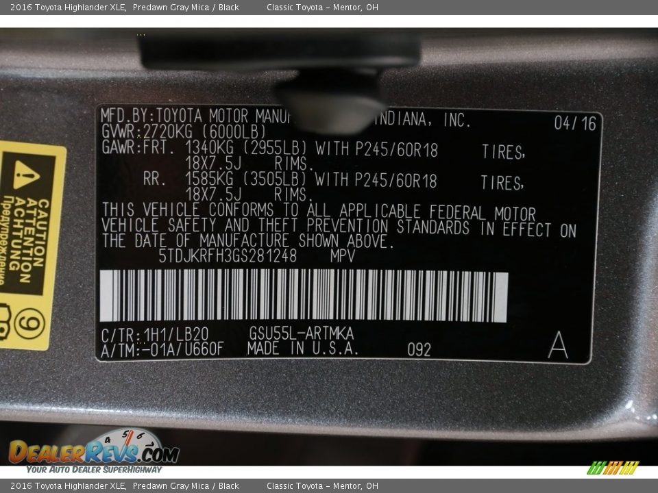 2016 Toyota Highlander XLE Predawn Gray Mica / Black Photo #22