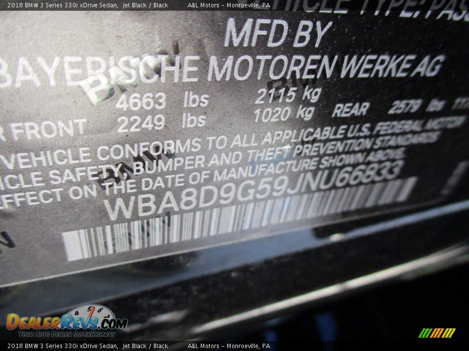 2018 BMW 3 Series 330i xDrive Sedan Jet Black / Black Photo #19