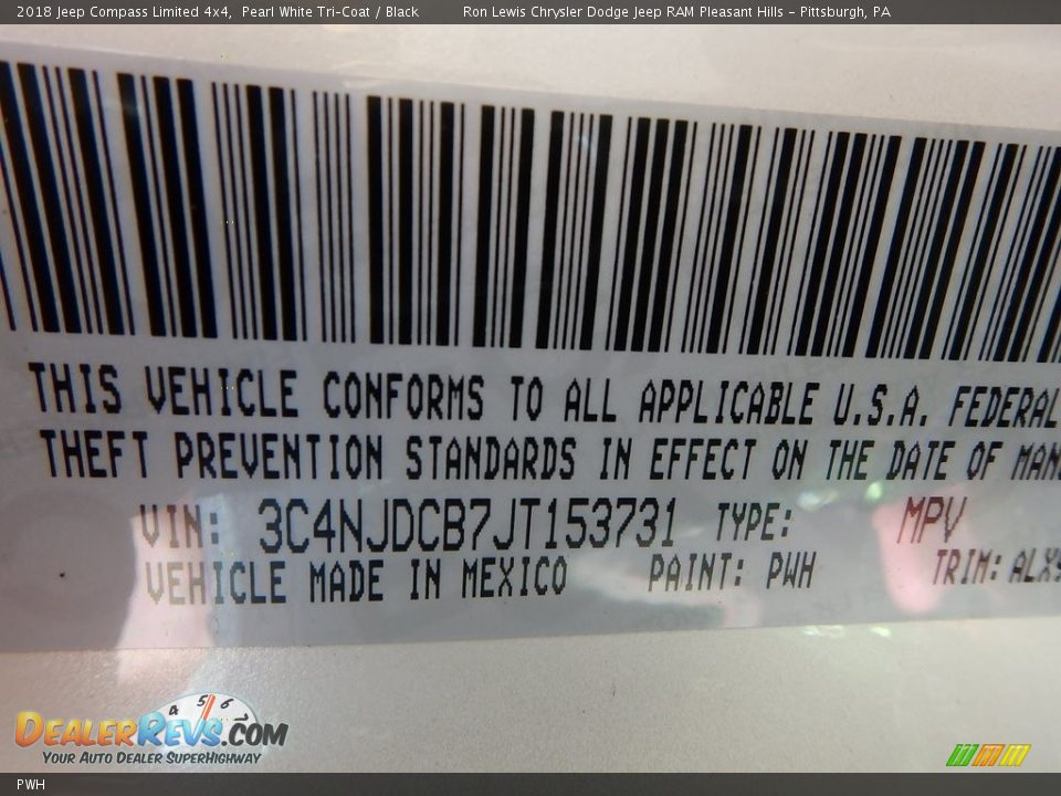 Jeep Color Code PWH Pearl White Tri–Coat