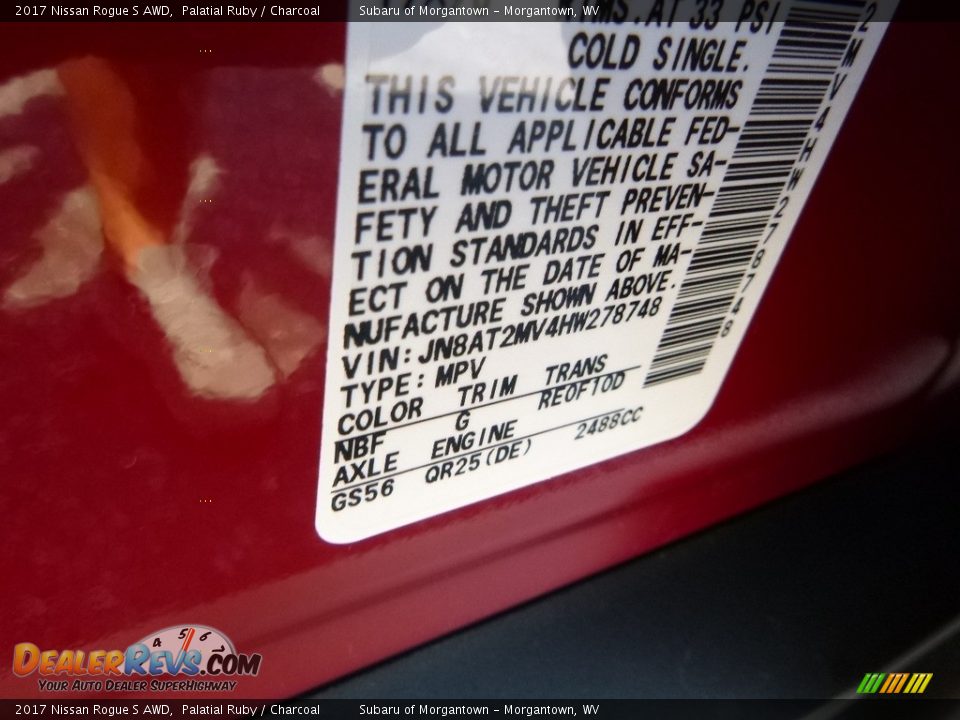 2017 Nissan Rogue S AWD Palatial Ruby / Charcoal Photo #16
