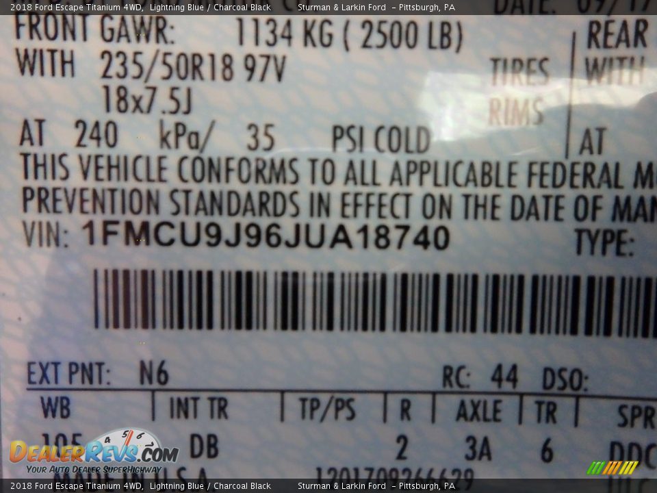 2018 Ford Escape Titanium 4WD Lightning Blue / Charcoal Black Photo #10