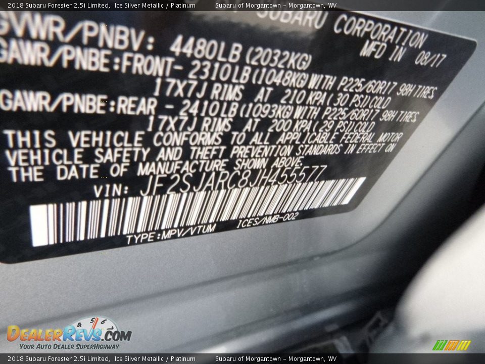 2018 Subaru Forester 2.5i Limited Ice Silver Metallic / Platinum Photo #16