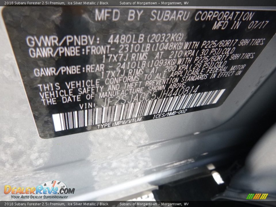 2018 Subaru Forester 2.5i Premium Ice Silver Metallic / Black Photo #15