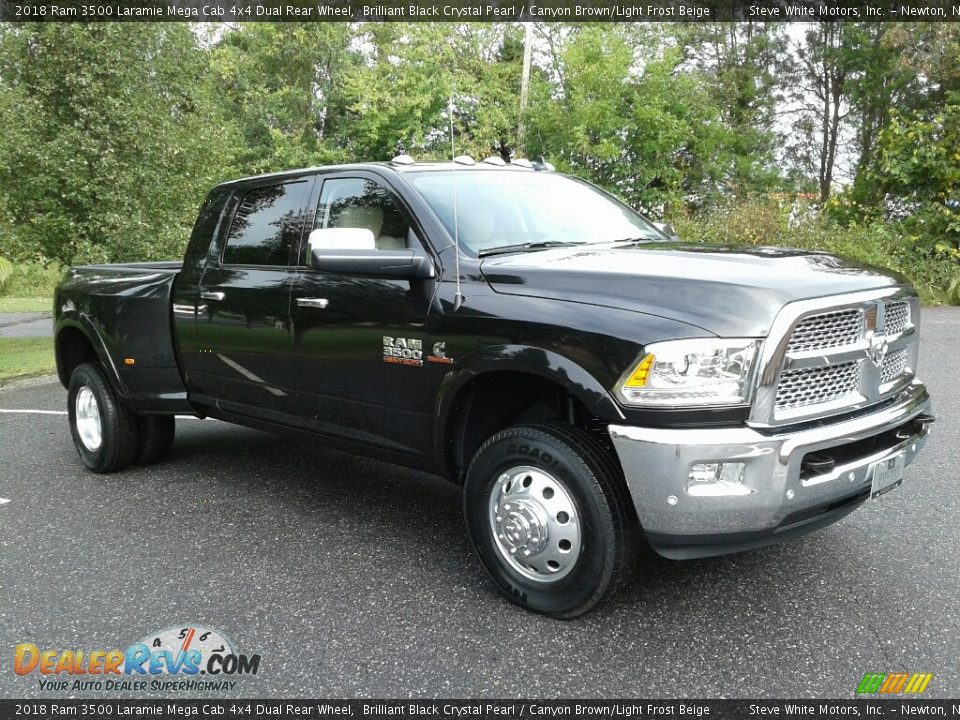2018 Ram 3500 Laramie Mega Cab 4x4 Dual Rear Wheel Brilliant Black Crystal Pearl / Canyon Brown/Light Frost Beige Photo #4