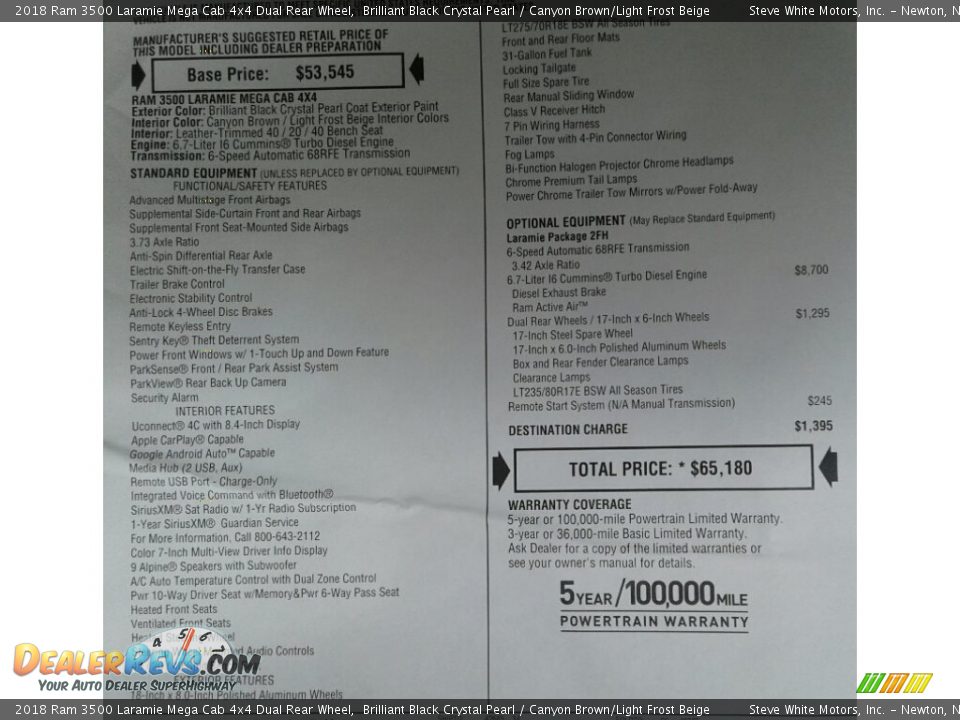 2018 Ram 3500 Laramie Mega Cab 4x4 Dual Rear Wheel Brilliant Black Crystal Pearl / Canyon Brown/Light Frost Beige Photo #36