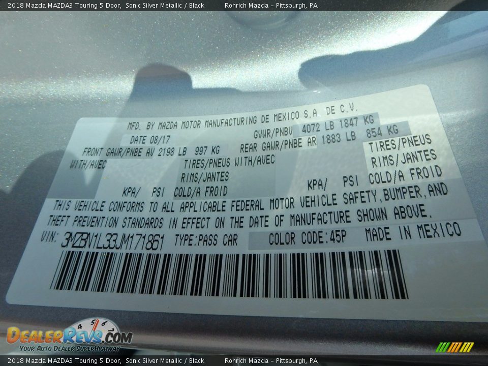 2018 Mazda MAZDA3 Touring 5 Door Sonic Silver Metallic / Black Photo #10