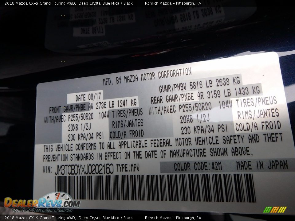 2018 Mazda CX-9 Grand Touring AWD Deep Crystal Blue Mica / Black Photo #10