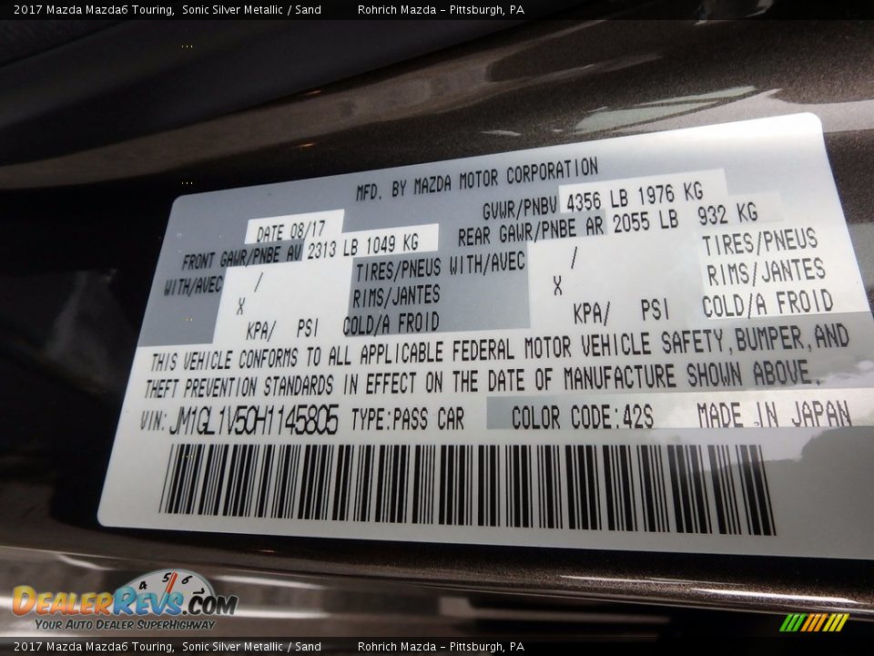 2017 Mazda Mazda6 Touring Sonic Silver Metallic / Sand Photo #10