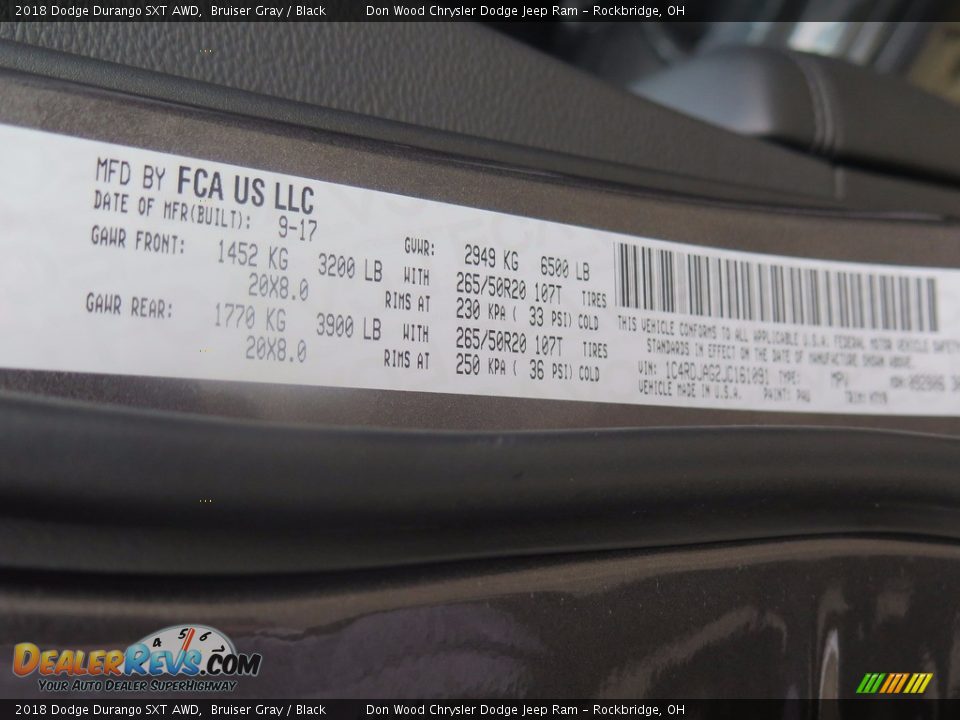 2018 Dodge Durango SXT AWD Bruiser Gray / Black Photo #30