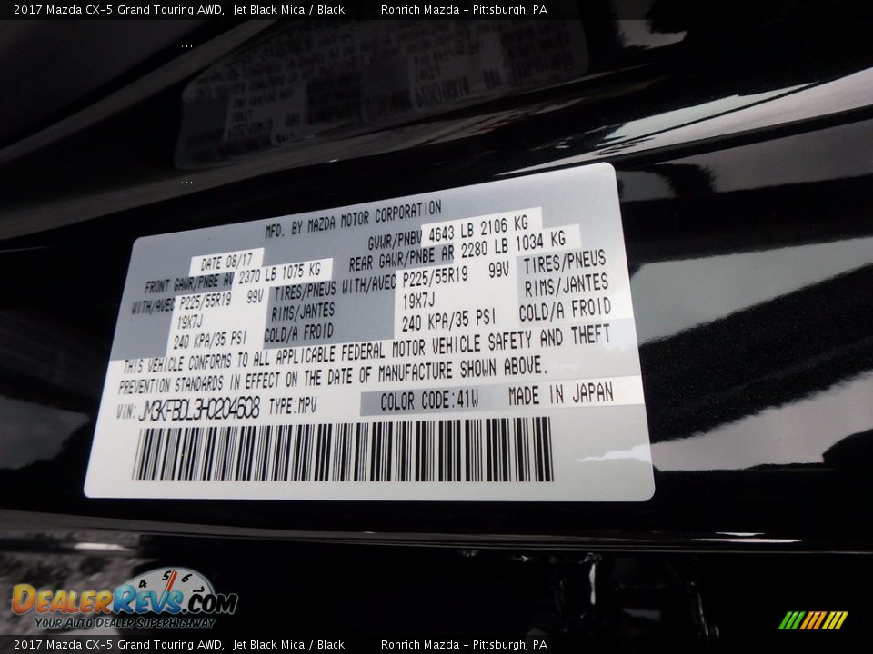 2017 Mazda CX-5 Grand Touring AWD Jet Black Mica / Black Photo #11