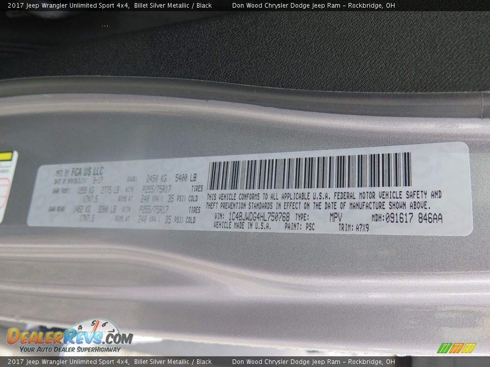 2017 Jeep Wrangler Unlimited Sport 4x4 Billet Silver Metallic / Black Photo #29
