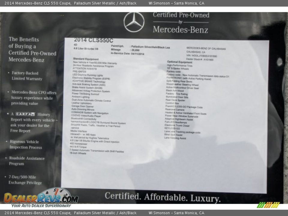 2014 Mercedes-Benz CLS 550 Coupe Palladium Silver Metallic / Ash/Black Photo #32